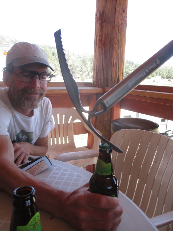 None of us had a bottle opener. I guess an ice axe will do!